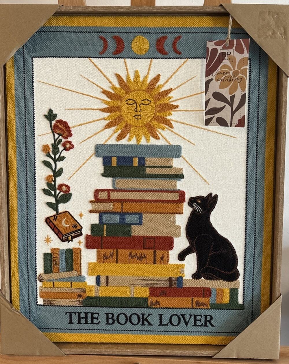 New BP HOME Woven Artistry Book Lover Cat Tarot Embroidered Wall Art 16.5x20.5